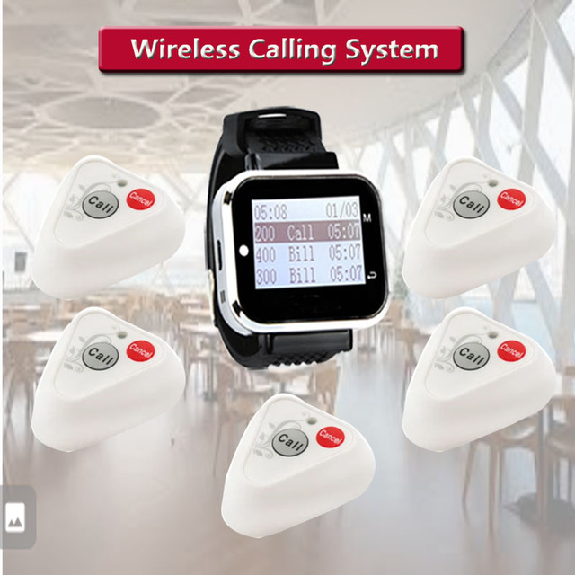 Wireless Wrist Watch Clock Hour Pager Receiver Long Distance Call Button Transmitter Waiter Calling System for Cafe Restaurant
