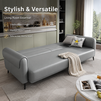 Canapé en cuir gris de luxe moderne trois places, design minimaliste, gain de place, mobilier commercial pour hôtel et appartement