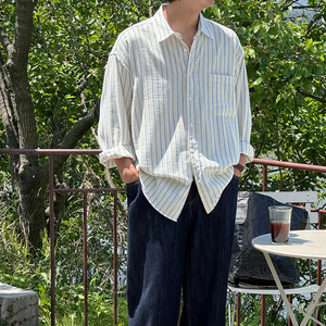 <span class=keywords><strong>Camicia</strong></span> a Righe in <span class=keywords><strong>Seersucker</strong></span> per Uomo, Resistente alle Pieghe, Vestibilità Comoda, Leggera e Traspirante, Manica Lunga, per Vacanze Estive e Spiaggia - Product Image 2