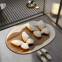 Tapis de salle de bain antidérapant haut de gamme, design papillon 3D, style luxe léger ; Tapis de salle de bain en terre de diatomée ; Tapis
