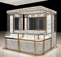 Comptoir de présentation de bijoux GZowin personnalisable en coin/en îlot/en ligne droite, marbre noir, finition dorée, éclairage LED pour la vente au détail de luxe