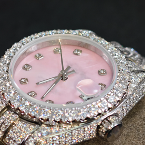 Reloj Mecánico Automático con Esfera Rosa, Diamantes Moissanite Reales VVS de Lujo, con Certificado GRA, con Indicador de Fecha - Product Image 2