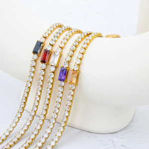 3mm Wide 18K Gold Plated Stainless Steel CZ Diamond <b>Iced</b> <b>Out</b> Tennis <b>Chain</b> Necklace & Bracelet - Claw Set Cubic Zirconia <b>Chain</b> - Product Image 1
