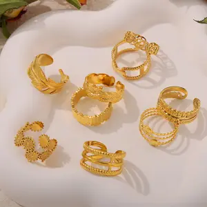 Fashion Opening Adjustable Ring Vintage Gold Plated Stainless Steel Chain Rings for Women Jewelry