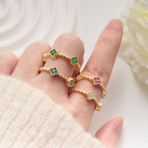 Anelli di Lusso alla Moda con Zirconi Cubici Multicolore, Anello Regolabile Placcato Oro con Quadrifoglio in CZ per Donne e Ragazze - Product Image 2