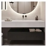 Современный умный висячий дизайн ванной комнаты MDF серый белый дуб каменный шкаф с зеркалом