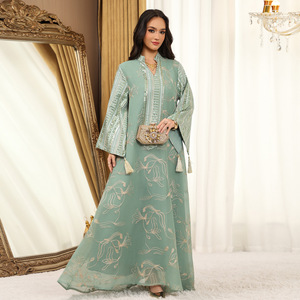 Abito Lungo Rosa Modesto con Perline per Donne Musulmane Taglia Unica in Poliestere Stile Abaya Indonesiano Marocchino per Occasioni Eid MOQ 2pz - Product Image 5