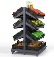 Kwalitatief hoogwaardig, zwaarbelastbaar, enkelzijdig/dubbelzijdig, vrijstaand metalen displayrek voor supermarkt, voor het opbergen van vers fruit en groenten.