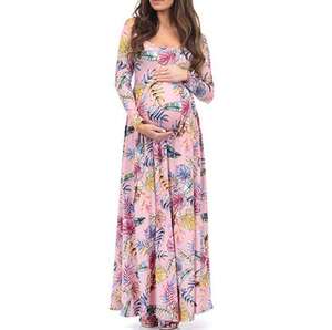 Vestido Largo de Color Sólido para Mujeres Embarazadas, Estilo Europeo y Americano, para Sesiones de Fotos, Venta al por Mayor - Product Image 4