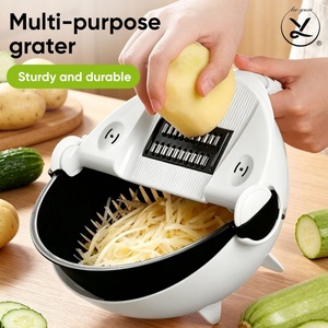 Mandoline manuelle multifonction 9-en-1 de qualité alimentaire avec panier de drainage pour la découpe et le râpage des légumes – Ustensile de cuisine - Product Image 1