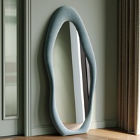 Miroir mural moderne en flanelle, fait à la main, avec cadre en bois, surdimensionné, debout, pleine longueur, au sol, design irrégulier