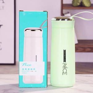 New Arrival Promotional Gifts Macaron 400 ML Sports Water Bottle PP+<strong>Glass</strong> Travel <strong>Drinking</strong> Flask With Lifting Rope