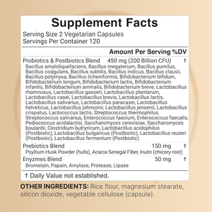 Cápsulas de Probióticos 4 en 1, 200 Mil Millones de UFC, 40 Cepas, Prebióticos, Postbióticos, Enzimas Digestivas, Salud Intestinal, Suplemento Vegetariano - Product Image 6