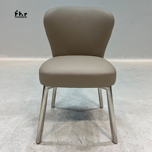 Modern Taupe PU Leather Dining <b>Chair</b> Curved <b>Back</b> Polished Silver Tapered Legs for Hotel Restaurant Home - Product Image 1