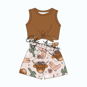 Ensemble 2 pièces d'été personnalisable pour enfants : haut court à nouer en tissu tricoté respirant style vintage et short - Product Image 6