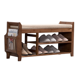 Magazine Shoe Changing Stool Solid Wood <b>Storage</b> Shoe Rack Modern Minimalist Style Doorway Bench With <b>Cushion</b> - Product Image 3