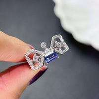Factory Fashion Dainty Luxury 925 Sterling Silver Natural Trending Tanzanite Ring for Women's Wedding Party Birthday Gift