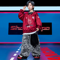 Costume de danse hip-hop pour enfants, sweat-shirt marron, pantalon cargo camouflage, ensemble baggy pour filles et garçons, tenue de scène