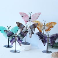 1 pièce Ailes de papillon sculptées en cristal d'améthyste, décoration de Noël pour la maison, cadeaux pour les fêtes et rassemblements, avec base