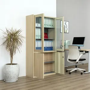 Modern 2-Door Office Cupboard Adjustable Metal and Glass Filing Cabinet for School Home Office and Hospital Office Furniture