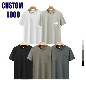 Camisetas lisas de manga corta con cuello redondo y bolsillo al por mayor, camisetas personalizadas con impresión al por mayor, camisetas de algodón para hombre. - Product Image 2