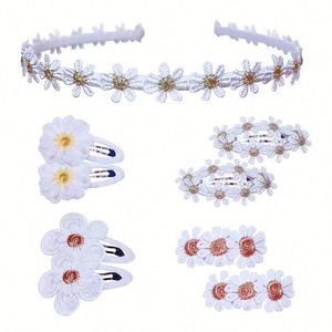 Diadema con Clip para Niñas, Estilo Dulce, con Margaritas Bordadas, Pasador de Pelo de Encaje, Accesorios para el Cabello de Princesa, Regalo, Marca LX - Product Image 5