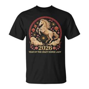 Camiseta del Año del Caballo Loco 2026, Diseño del Año Nuevo Lunar, Unisex, Cuello Redondo, Manga Corta, Impresión Digital - Product Image 1