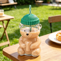Bouteille d'eau en verre sodocalcique isolée résistante à la chaleur SUNPRO TS-133 Little Bear avec couvercle à paille, design moderne et minimaliste, Noël