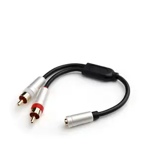 Mutiara Perak Aluminium Shell 3.5 Mm Female Ke 2-Pria RCA Stereo Audio Y Splitter Kabel Mobil untuk Rumah teater