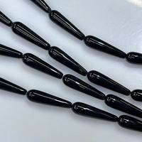 Perles de pierres précieuses noires naturelles à la mode, perles d'onyx en forme de larme, perles d'agate pour bijoux 8x30mm 1938964