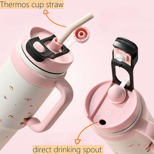 Fonwhy Tùy Chỉnh Sang Trọng 1000Ml Công Suất Thép Không Gỉ Cốc Đôi Tường Rơm Cách Điện Ly Cà Phê Với Tay Cầm Du Lịch Cốc - Product Image 4