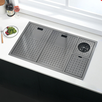 Cuvette de lavage de légumes en acier inoxydable 304 de cuisine cachée avec lave-gobelet évier de vaisselle fait à la main avec poubelle
