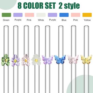 Pailles à boire réutilisables en verre borosilicate, forme papillon, résistantes aux hautes températures, transparentes et colorées, accessoires de bar courbés - Product Image 1