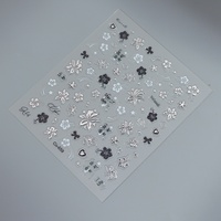 Stiker Kuku 5D Metalik Perak Motif Lily Hibiscus, Lucu, Manis, Trendi, Hiasan Pita, Hati, Huruf Inggris dengan Perekat