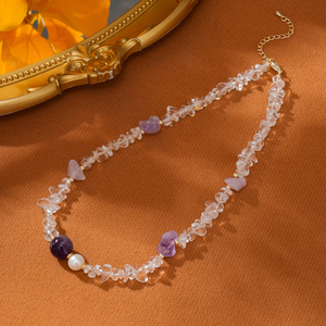 Collier en <span class=keywords><strong>perles</strong></span> de quartz améthyste naturel et de quartz clair, <span class=keywords><strong>perles</strong></span> d'eau douce, plaqué or 18 carats pour femme CL26-145 - Product Image 4