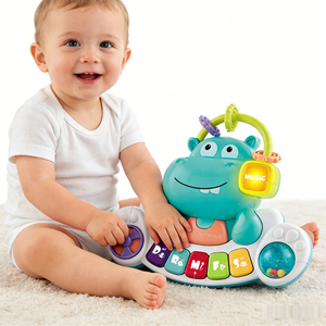 Bébé Son et Lumière Hippopotame <span class=keywords><strong>Piano</strong></span> 5 Différentes Tonalités Sonores Dessin Animé Hippopotame Conception Bébé Jouet Éducatif - Product Image 1