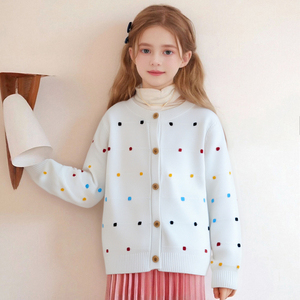 Cardigan lavorato a <span class=keywords><strong>maglia</strong></span> da ragazza con pois colorati-maglione Casual abbottonato per bambini - Product Image 6