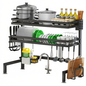 Escurridor de platos de 2 niveles sobre el fregadero, de secado rápido, con soporte para utensilios y almacenamiento para tablas de cortar, para la cocina. - Product Image 2