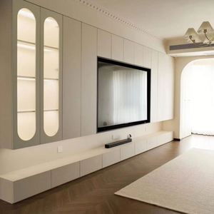Gran oferta 2025, mueble de TV de madera maciza de lujo ligero de estilo moderno, almacenamiento de fondo de pared completo, muebles de sala de estar integrados - Product Image 1