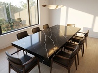 Plans de travail de cuisine en quartz noir brillant anti-taches, dalles de table à manger en pierre technique Nero Marquina de qualité supérieure, faciles à nettoyer