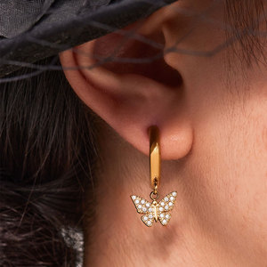 Pendientes de Mariposa Pequeños y Delicados de Acero Inoxidable 316L con Baño de Oro PVD de 14k y 18k, con Circonitas, para Mujer, Venta al por Mayor - Product Image 5