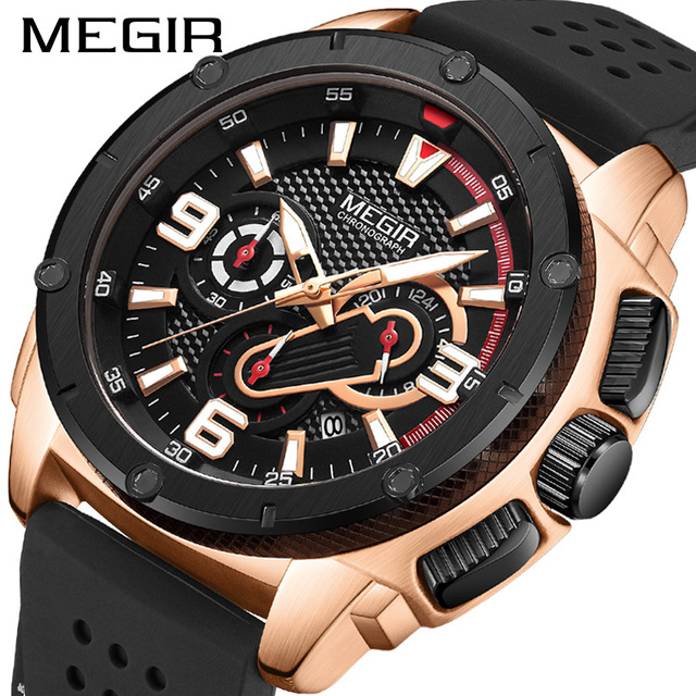 Megir 2147 Famous Classical Gents Quartz Watch Hot Sale Silicone Band Waterproof Chronograph Calender Business Watch Design