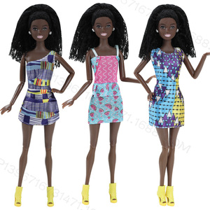 2024 New 6 Minutes 30 cm Fashion Baba Black African Doll Black Skin Dark Sexy Beautiful Doll Suspender Dress Accessories Opp Bag