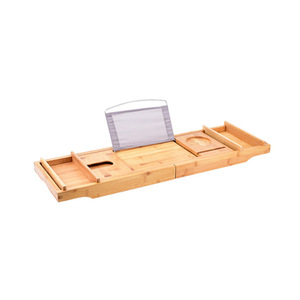 Bamboo Bathtub Shelf Multi Functional Bath Tray Wine Rack Phone Holder Adjustable Bathroom Rack Rectangle 17-20.9in Nan Bamboo - Product Image 5