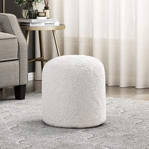 Pouf ottoman rond moderne en fausse fourrure Db, blanc cassé, pièce unique, repose-pieds pour salon - Product Image 3