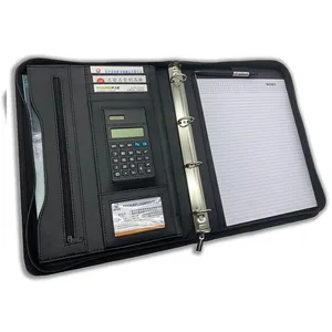 China Factory Amazon Venta caliente personalizado profesional negro A4 cuero padfolio portapapeles cartera carpeta con calculadora