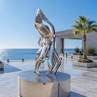 Sculpture moderne de pieuvre géante des profondeurs marines en acier inoxydable poli miroir pour jardin extérieur, art animalier marin