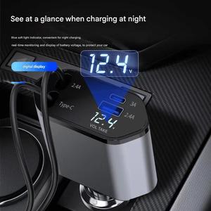 ที่ชาร์จไฟในรถยนต์ PD อเนกประสงค์แบบ4 in 1สาย USB แบบยืดหดได้2เส้น45W สำหรับแล็ปท็อปกล้องสมาร์ทวอทช์ป้องกัน otp/ovp - Product Image 2