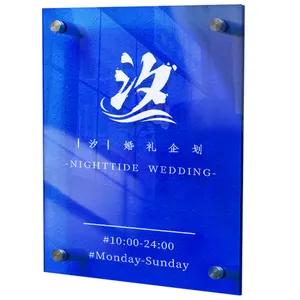 Cartelera acrílica azul Klein semitransparente personalizada, logotipo de la tienda, decoración de pared de fondo de tienda de celebridades de Internet