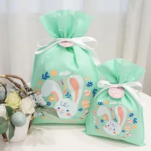 Green Non Woven Drawstring Easter Gift Pouches Promotional Luxury Gift Bags